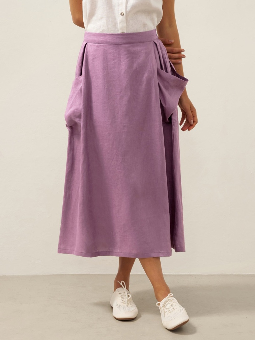 Lintico 100% Linen Elastic Waist Midi Skirt Purple Size XXL